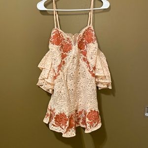 Spaghetti strapped dress with cuff off the shoulder sleeves